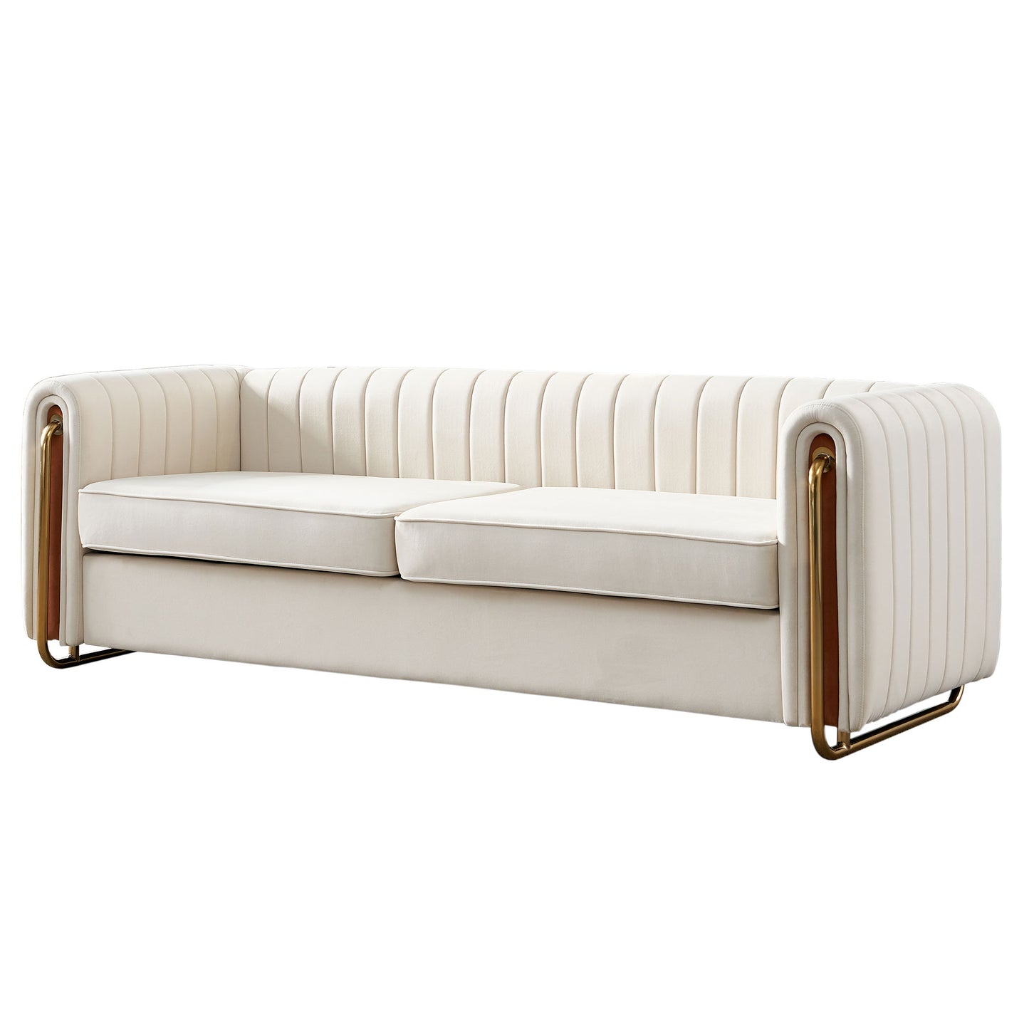Beige Velvet Sofa Couch - 84'' Modern Style for Living Room