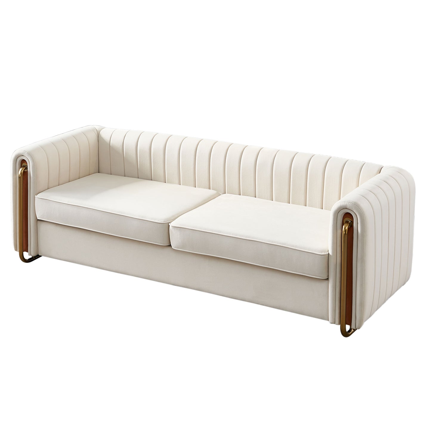 Beige Velvet Sofa Couch - 84'' Modern Style for Living Room