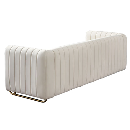 Beige Velvet Sofa Couch - 84'' Modern Style for Living Room