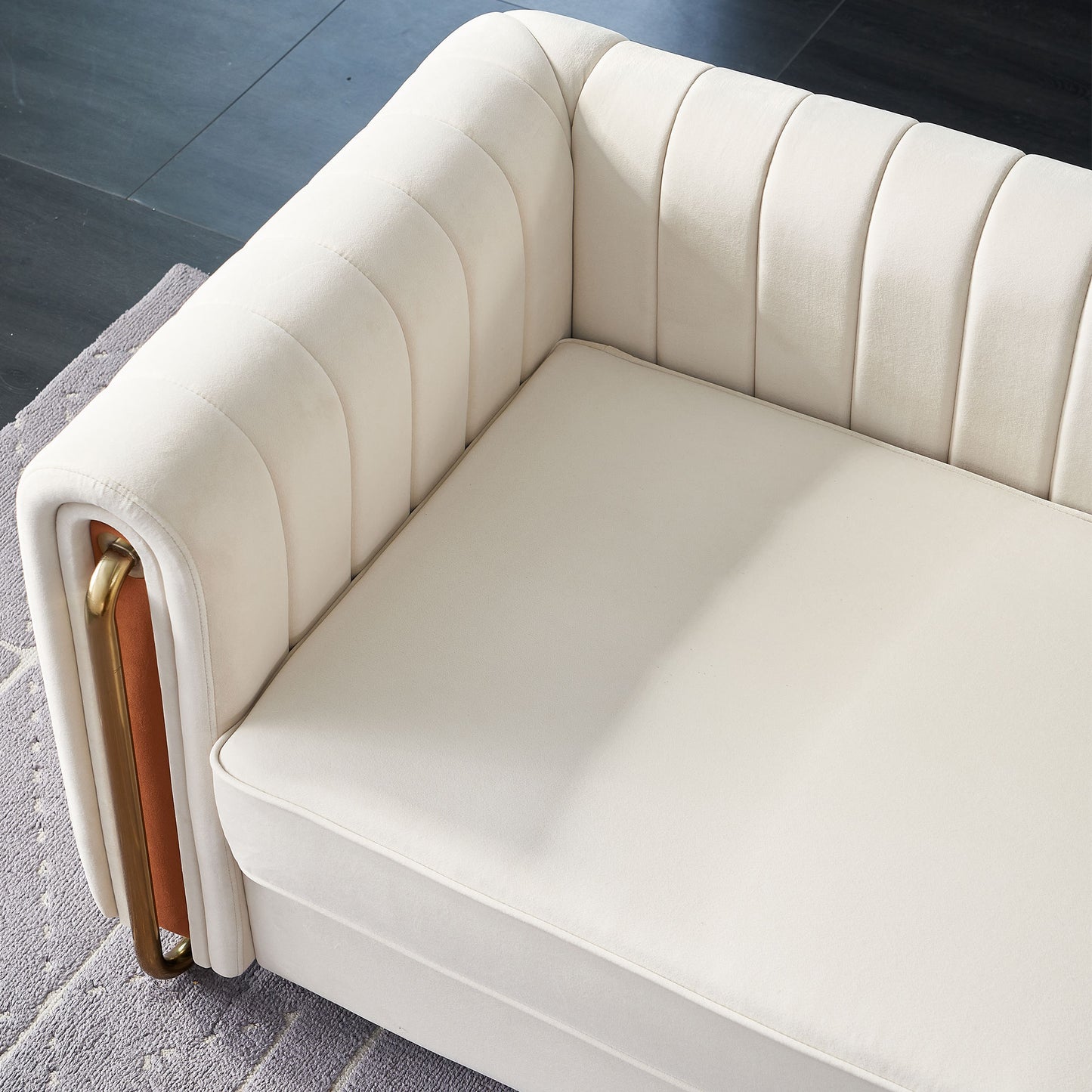 Beige Velvet Sofa Couch - 84'' Modern Style for Living Room