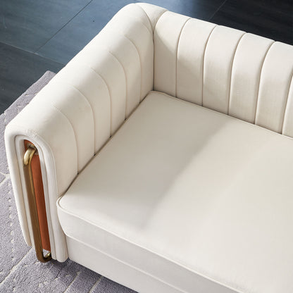 Beige Velvet Sofa Couch - 84'' Modern Style for Living Room