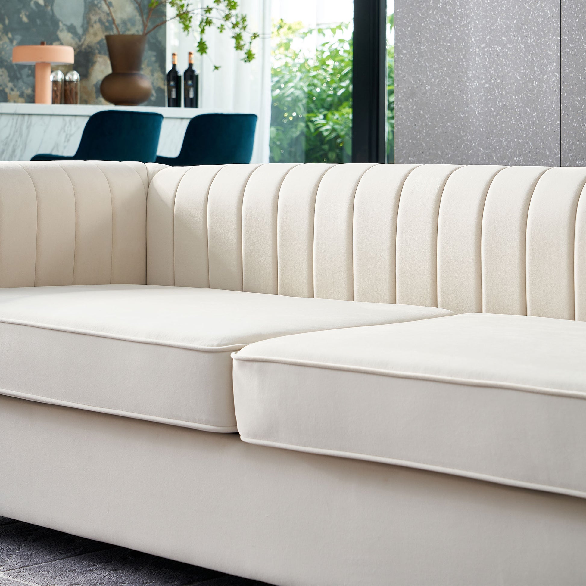 Beige Velvet Sofa Couch - 84'' Modern Style for Living Room