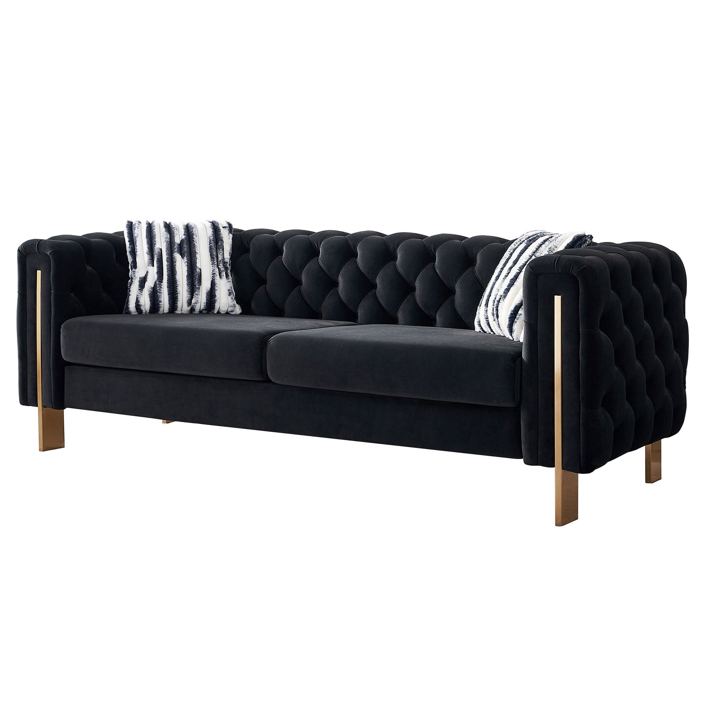 Black Velvet Chesterfield Sofa - 84" Modern Sofa