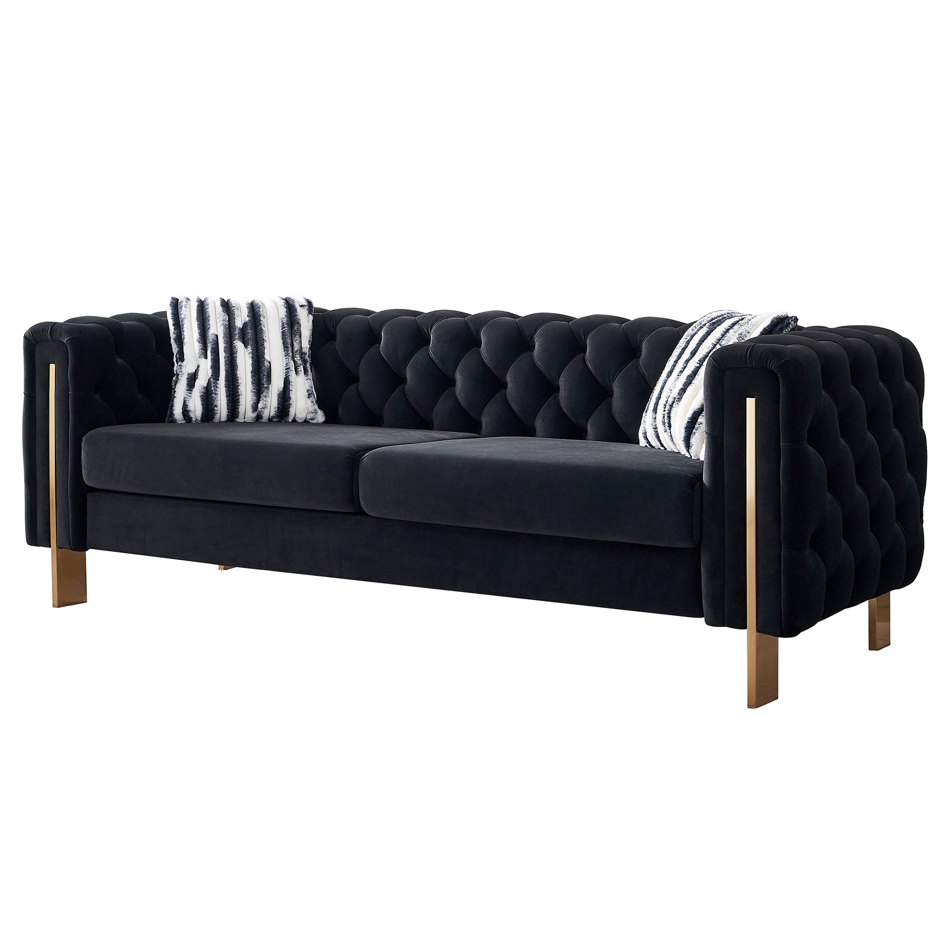 Black Velvet Chesterfield Sofa - 84" Modern Sofa