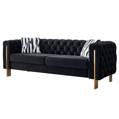 Black Velvet Chesterfield Sofa - 84" Modern Sofa