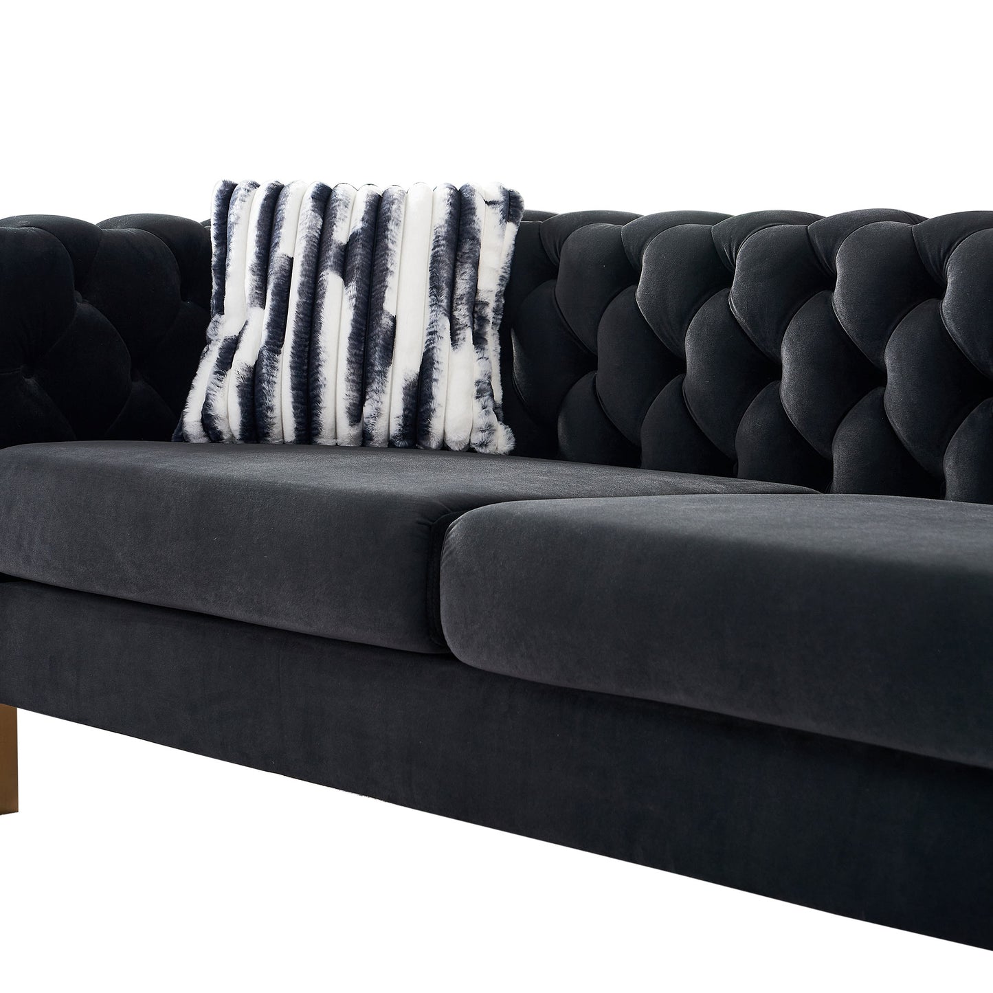 Black Velvet Chesterfield Sofa - 84" Modern Sofa