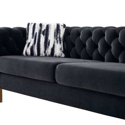 Black Velvet Chesterfield Sofa - 84" Modern Sofa