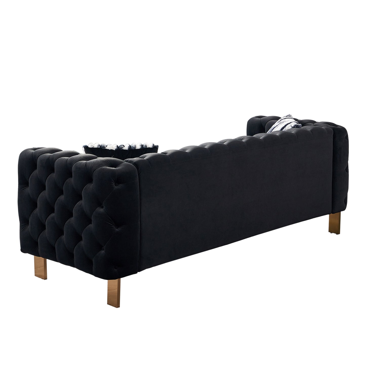 Black Velvet Chesterfield Sofa - 84" Modern Sofa