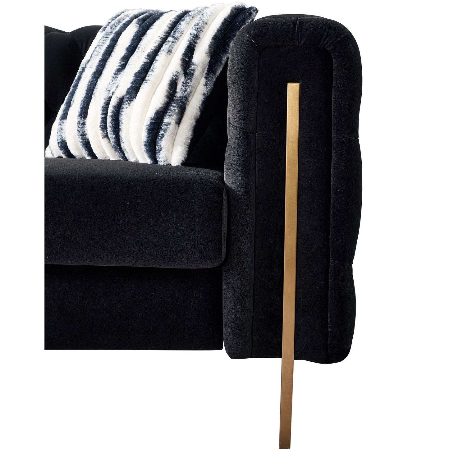 Black Velvet Chesterfield Sofa - 84" Modern Sofa