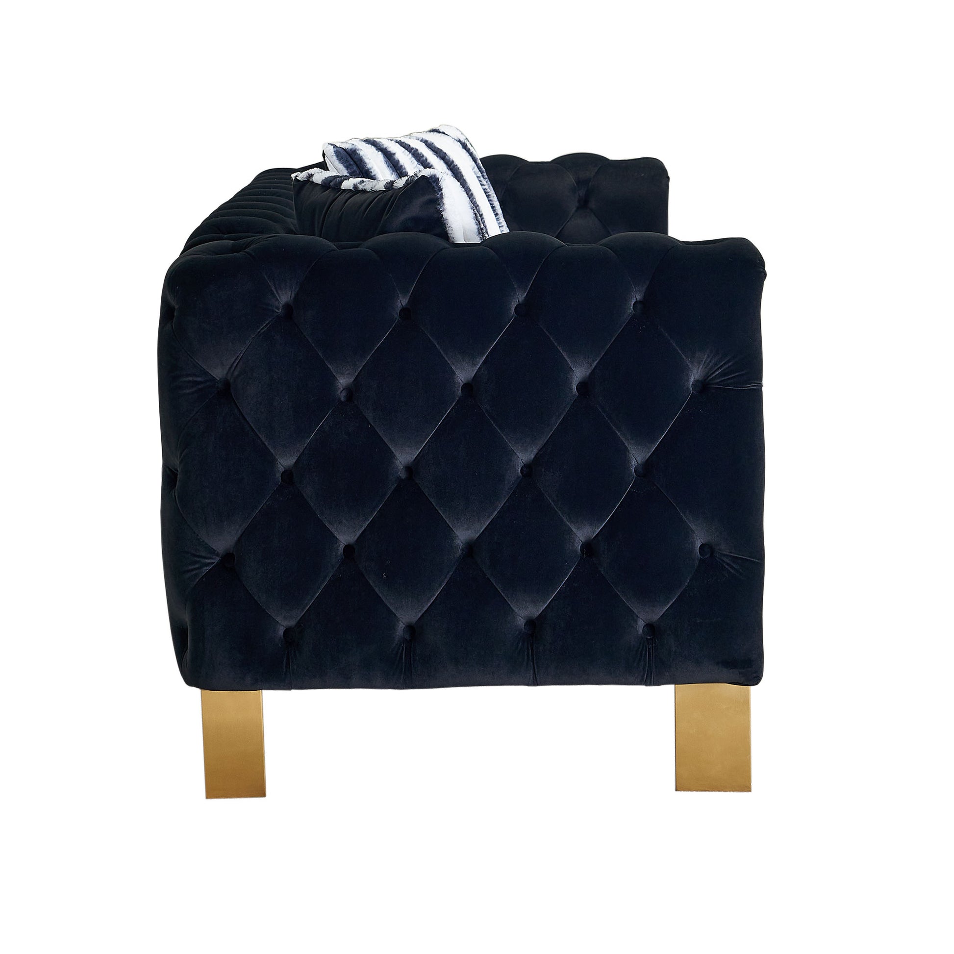 Black Velvet Chesterfield Sofa - 84" Modern Sofa