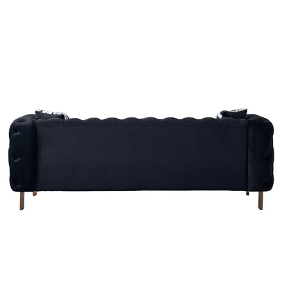Black Velvet Chesterfield Sofa - 84" Modern Sofa