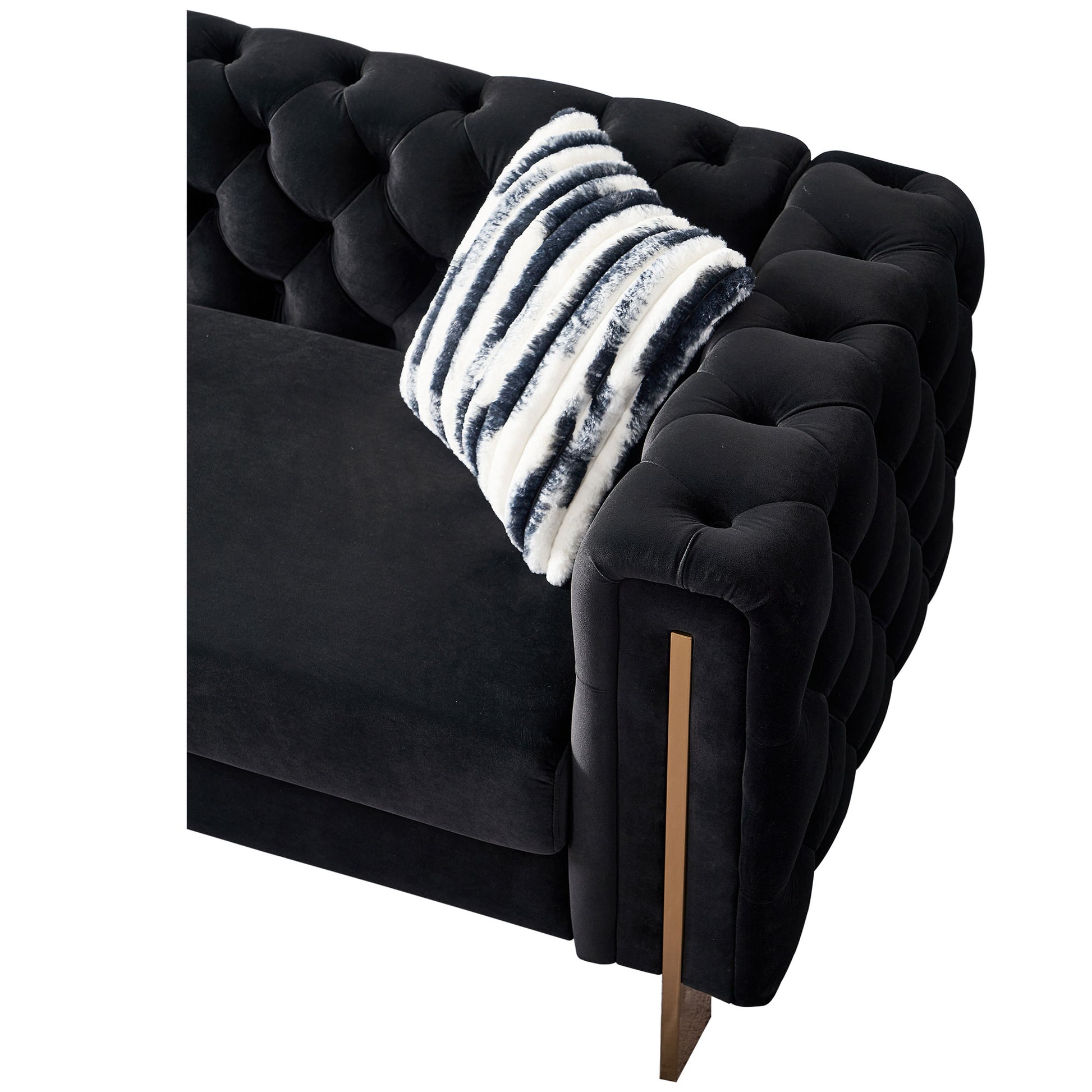 Black Velvet Chesterfield Sofa - 84" Modern Sofa