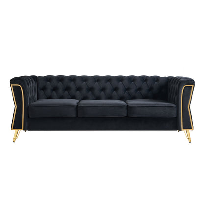 Modern Tufted Velvet Sofa 87.4 inch for Living Room Black Color