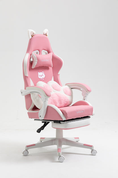 Pink Cat Gaming Chair - PU Leather Recliner