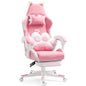 Cat Ears Pink Gaming Chair - Pink PU Leather Ergonomic Reclining Office Chair with Footrest, 310lb Capacity, 6-Position Recline, 360° Swivel