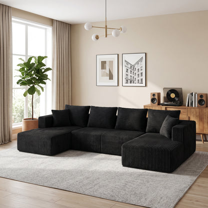 U-Shaped Corduroy Sectional Sofa - 130" Black for Living Room