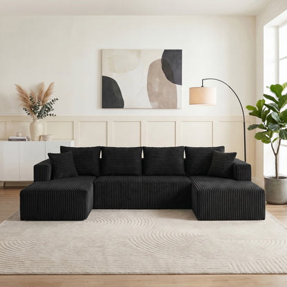 U-Shaped Corduroy Sectional Sofa - 130" Black for Living Room