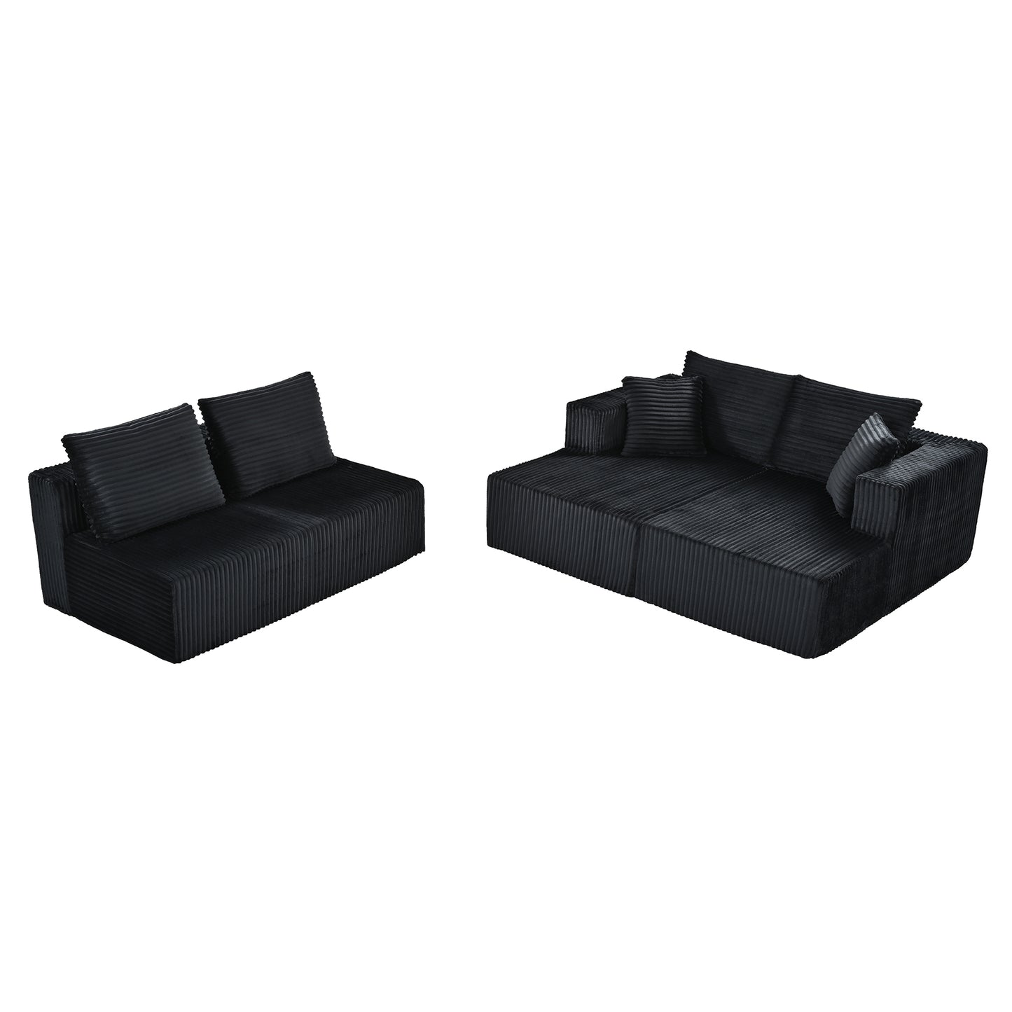 U-Shaped Corduroy Sectional Sofa - 130" Black for Living Room