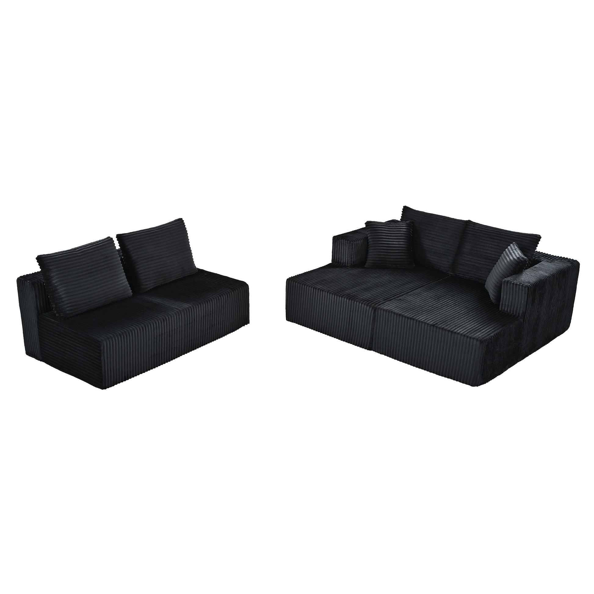 U-Shaped Corduroy Sectional Sofa - 130" Black for Living Room