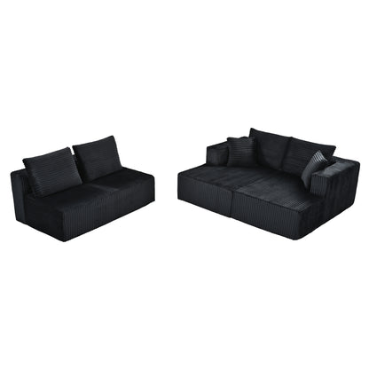 U-Shaped Corduroy Sectional Sofa - 130" Black for Living Room