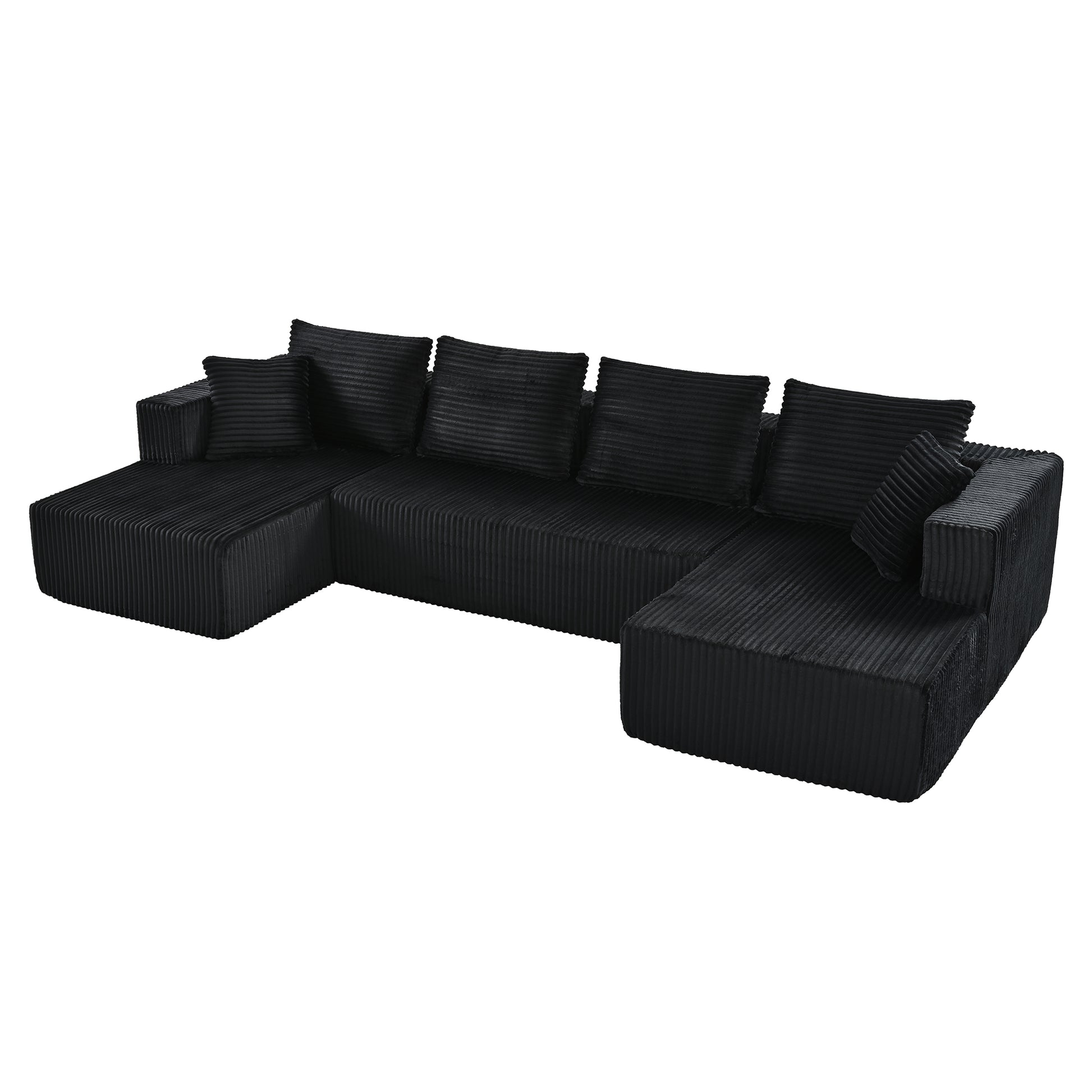 U-Shaped Corduroy Sectional Sofa - 130" Black for Living Room