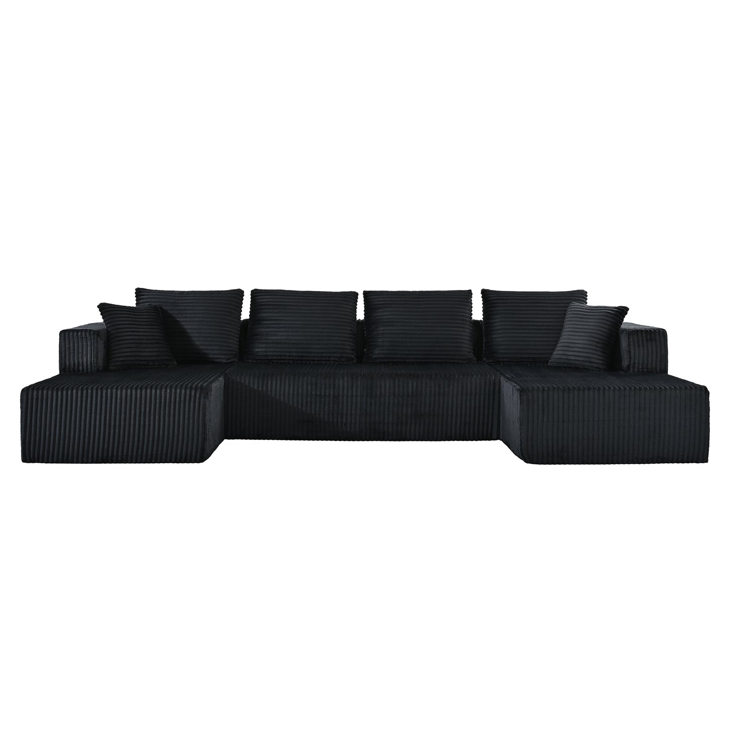 U-Shaped Corduroy Sectional Sofa - 130" Black for Living Room