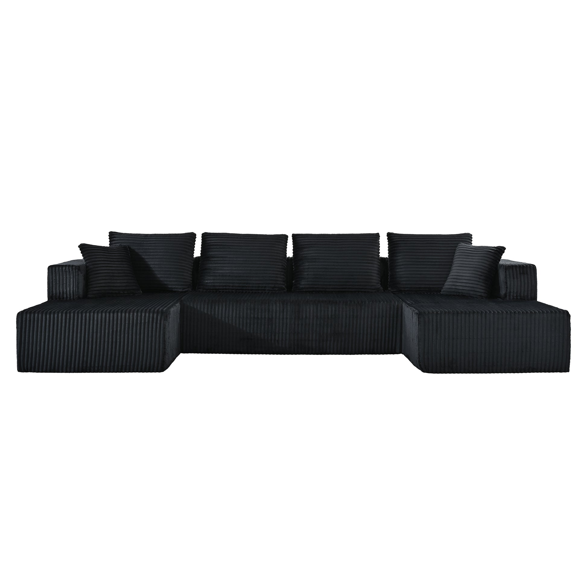 U-Shaped Corduroy Sectional Sofa - 130" Black for Living Room