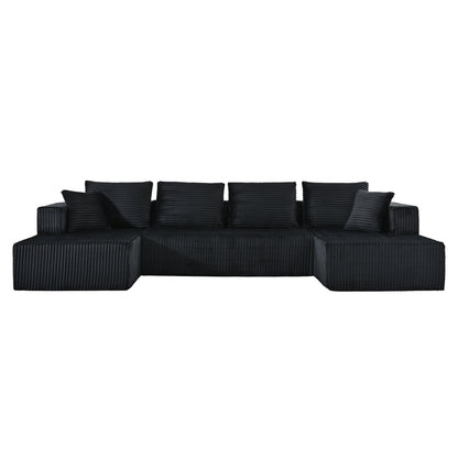 U-Shaped Corduroy Sectional Sofa - 130" Black for Living Room