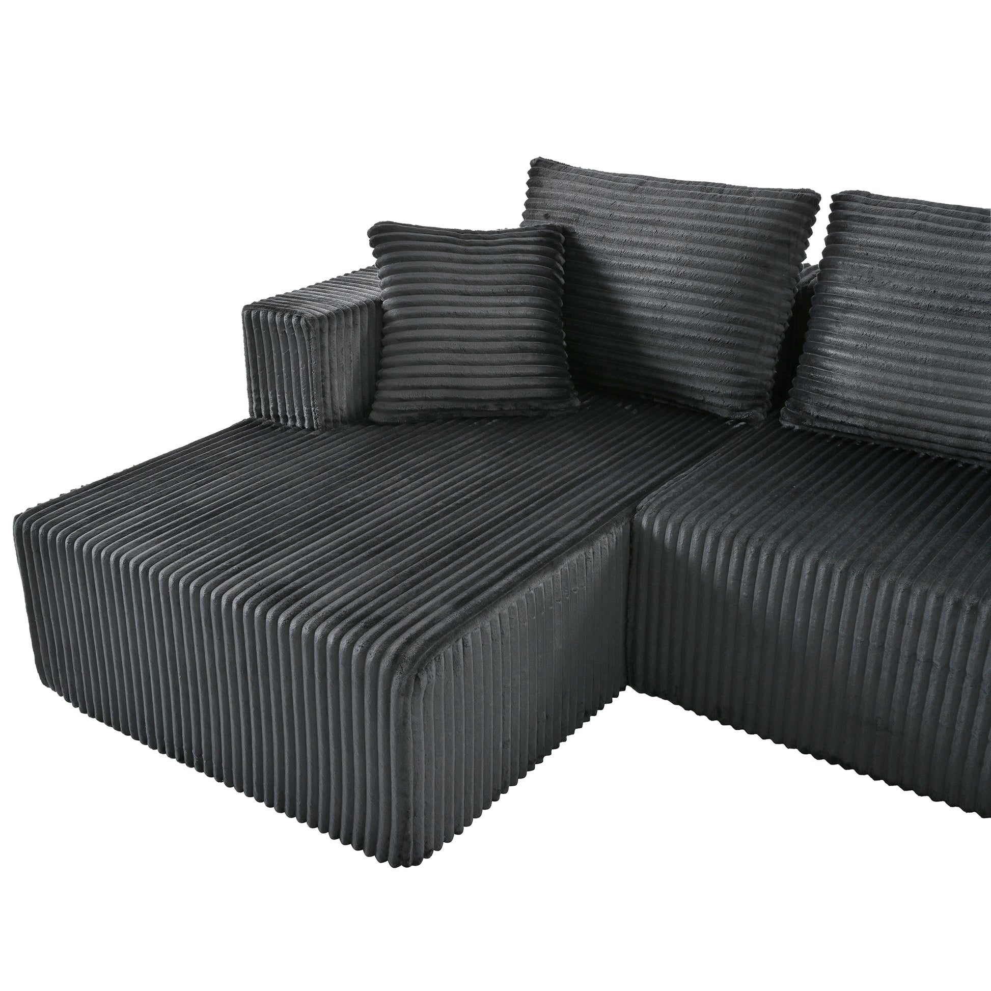 130" Gray Corduroy U-Shaped Sectional Sofa - American Design for Living Room