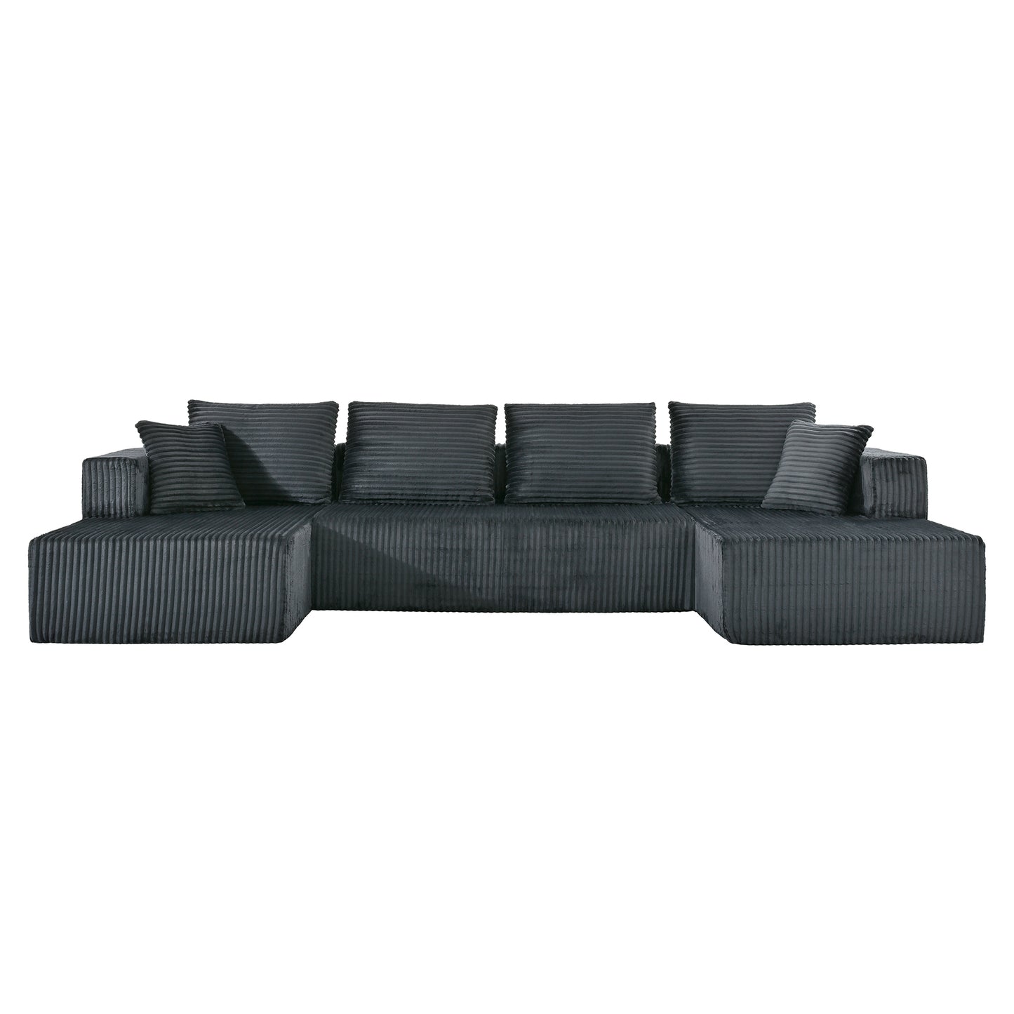 130" Gray Corduroy U-Shaped Sectional Sofa - American Design for Living Room