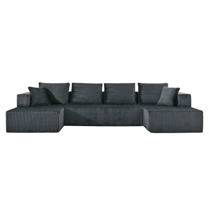 130" Gray Corduroy U-Shaped Sectional Sofa - American Design for Living Room
