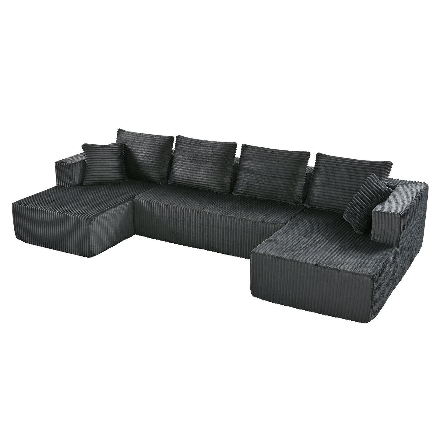 130" Gray Corduroy U-Shaped Sectional Sofa - American Design for Living Room