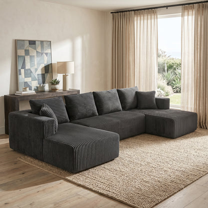 132.1 Inch Modular Sectional Sofa, U-Shaped Corduroy Sofa Couch with Double Chaise, Oversized Deep Seat Cloud Couch for Living Room, Apartment, Gray