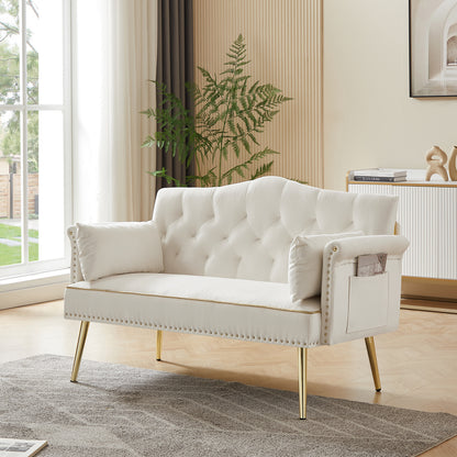 Cream White Velvet 2 Seat Sofa - Small Sofa for Living Room
