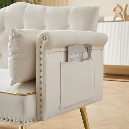 Cream White Velvet 2 Seat Sofa - Small Sofa for Living Room