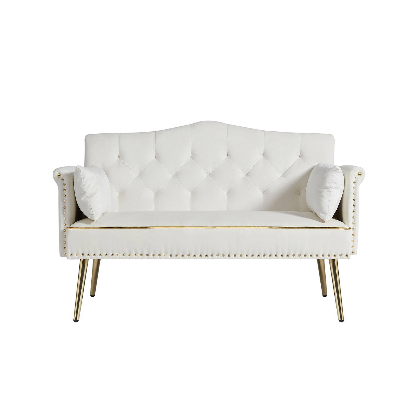 Cream White Velvet 2 Seat Sofa - Small Sofa for Living Room