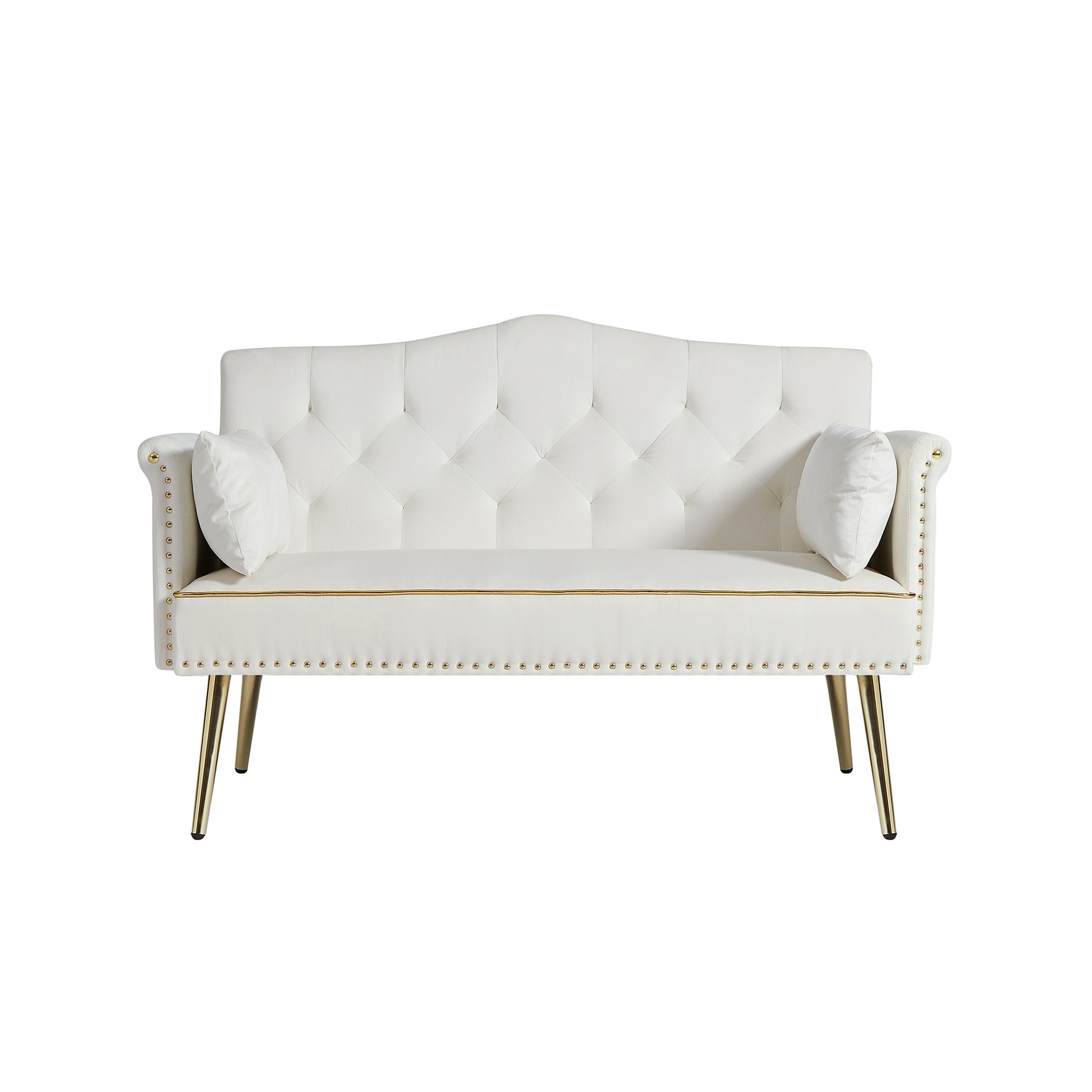 Cream White Velvet 2 Seat Sofa - Small Sofa for Living Room