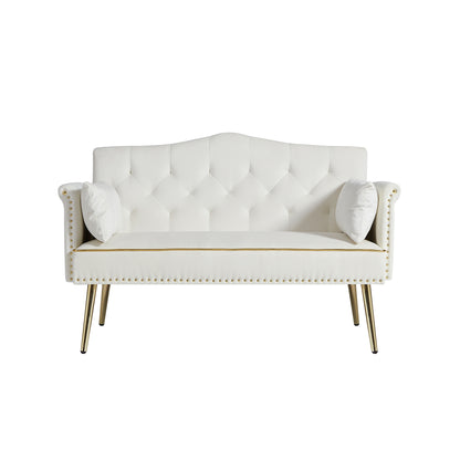 Cream White Velvet 2 Seat Sofa - Small Sofa for Living Room