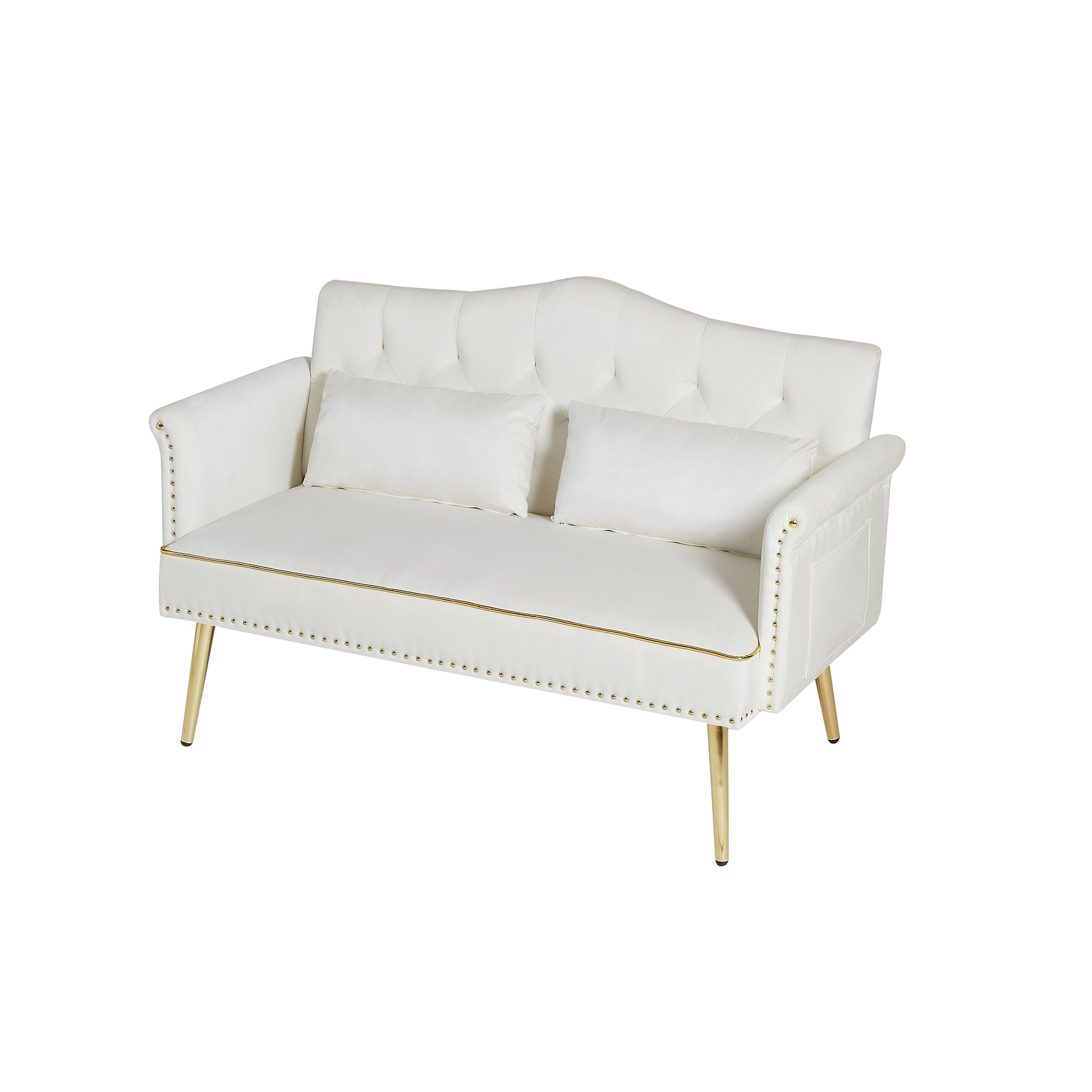 Cream White Velvet 2 Seat Sofa - Small Sofa for Living Room