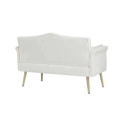 Cream White Velvet 2 Seat Sofa - Small Sofa for Living Room