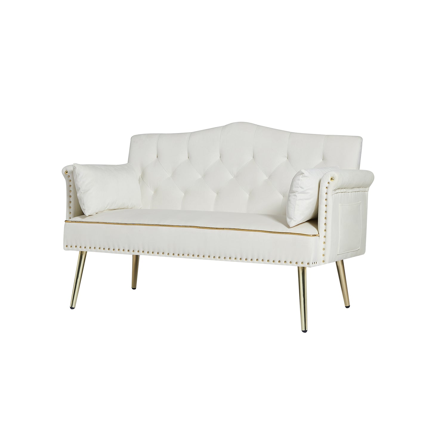 Cream White Velvet 2 Seat Sofa - Small Sofa for Living Room