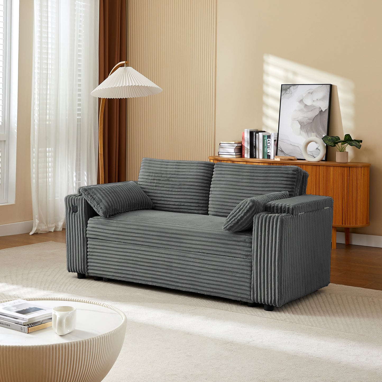 Dark Grey  Fabric Sleeper Sofa Bed