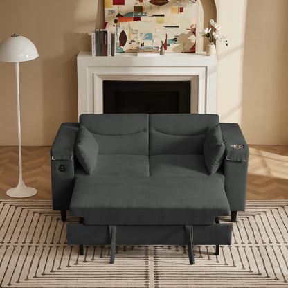 Dark Gray Sofa Bed with Storage & USB - 2 Seats for Living Room