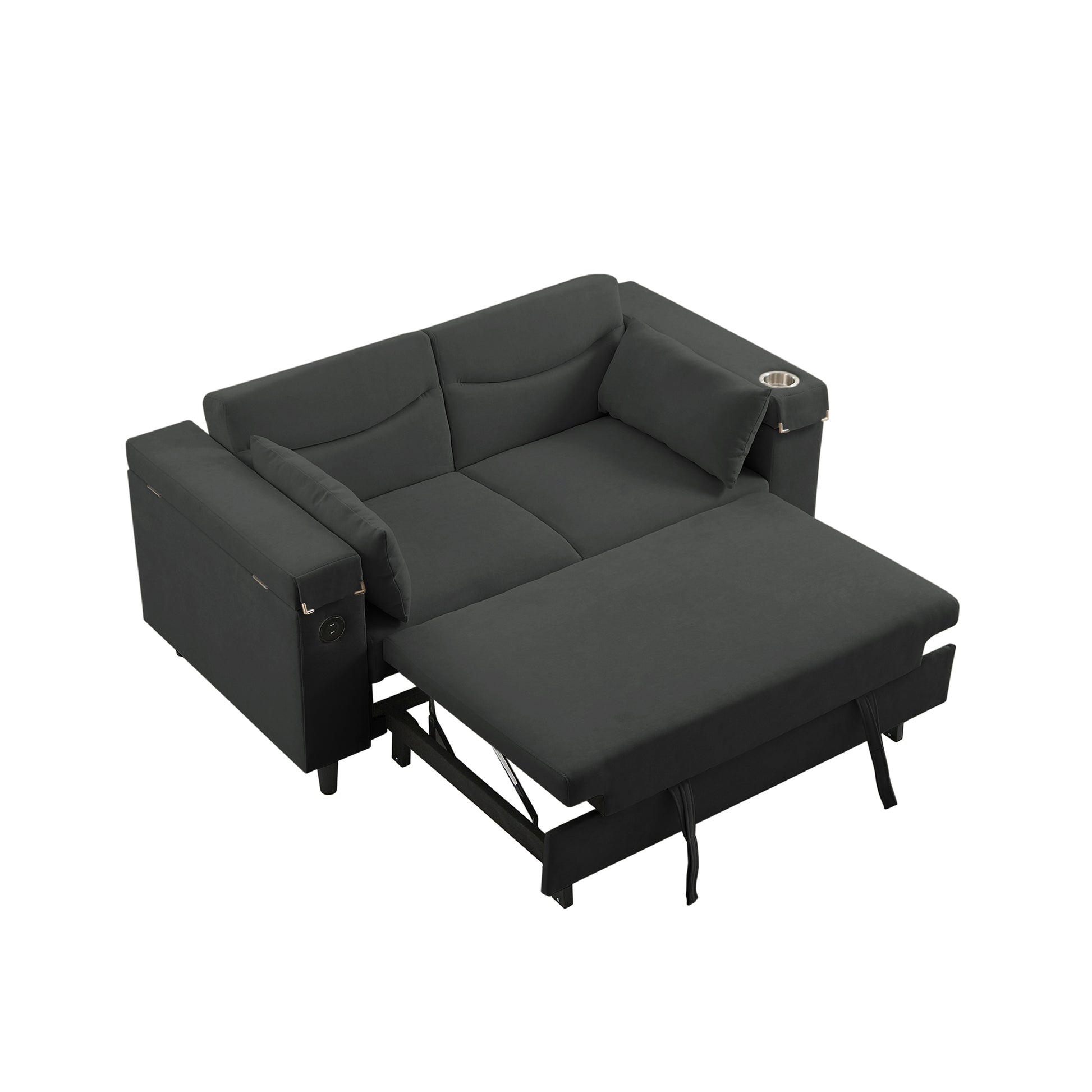 Dark Gray Sofa Bed with Storage & USB - 2 Seats for Living Room