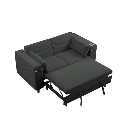 Dark Gray Sofa Bed with Storage & USB - 2 Seats for Living Room