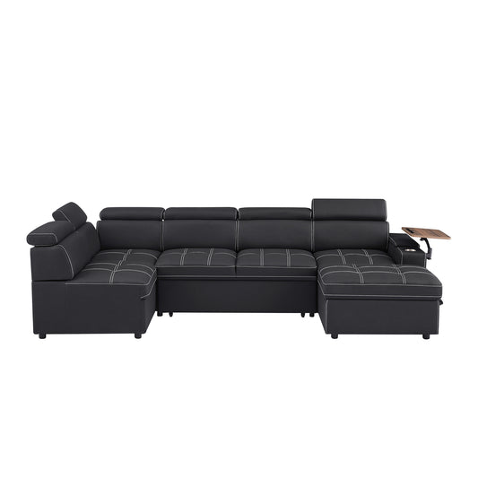 Black Fabric Sectional Sofa with Storage Ottoman