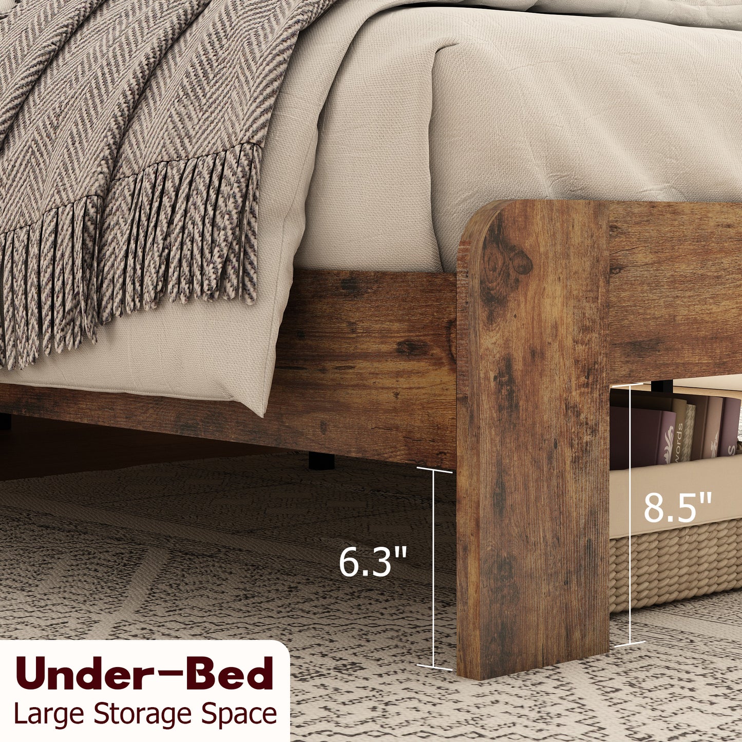 King Size Dark Brown Wood Bed Frame with Storage Headboard