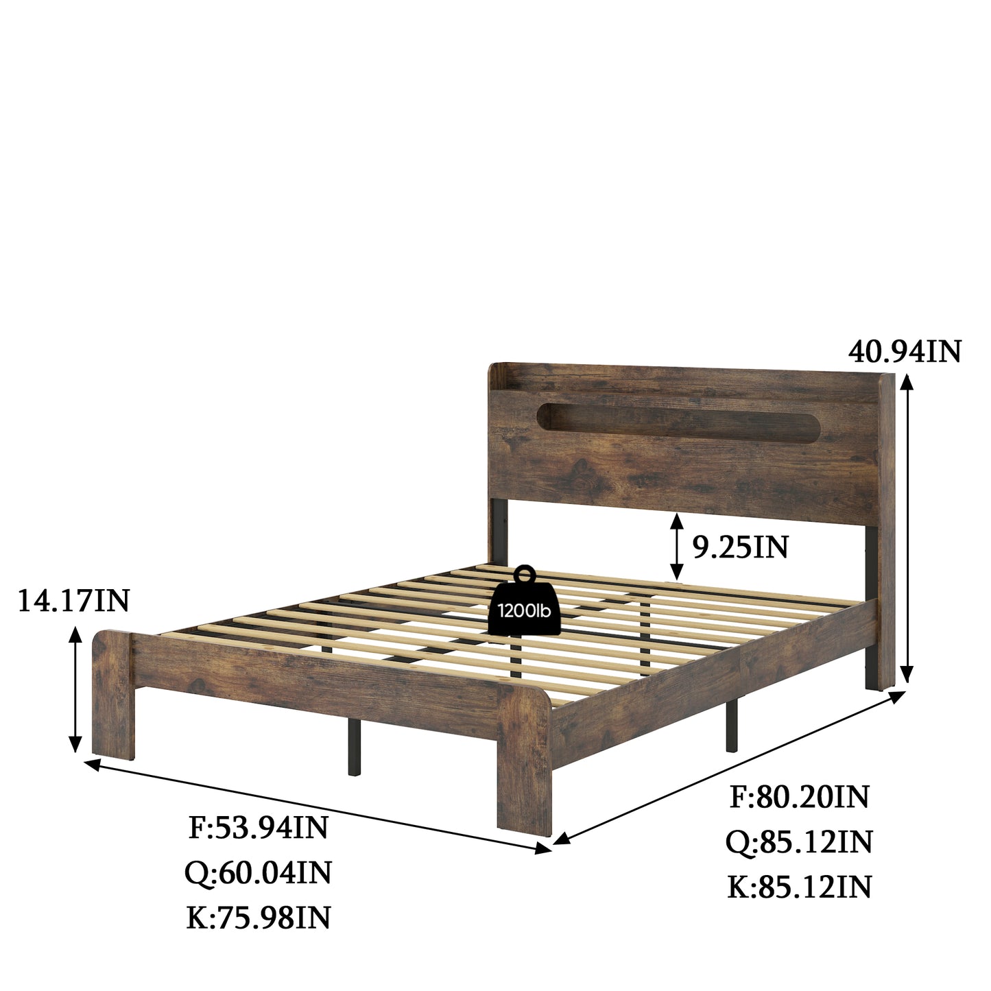 King Size Dark Brown Wood Bed Frame with Storage Headboard