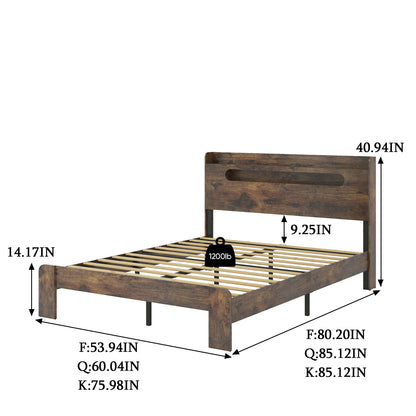 King Size Dark Brown Wood Bed Frame with Storage Headboard