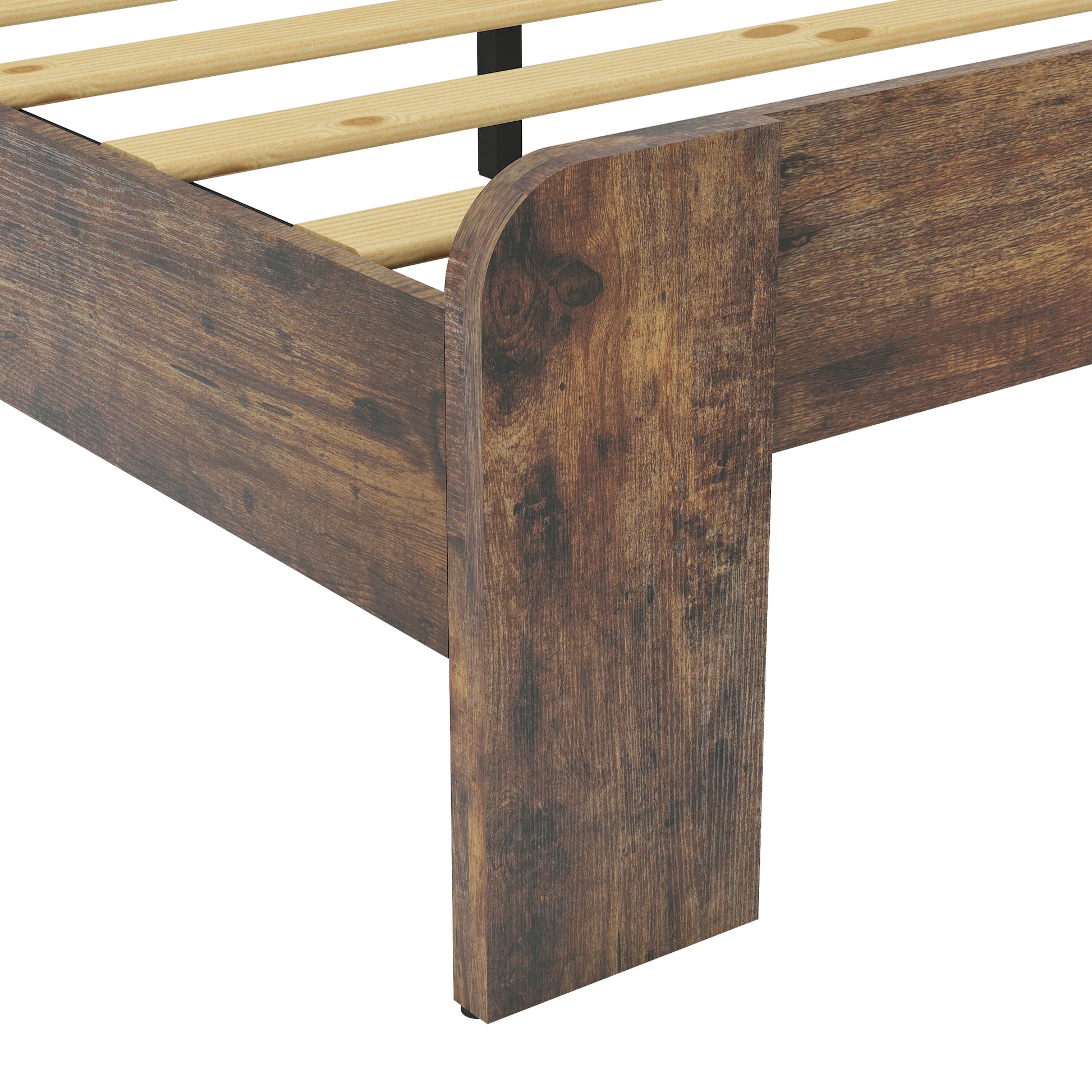 King Size Dark Brown Wood Bed Frame with Storage Headboard